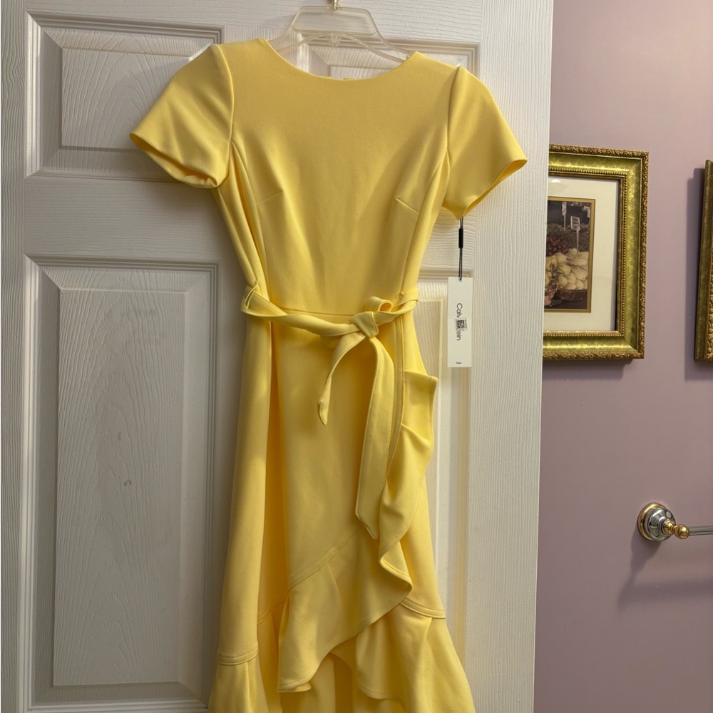NWT Calvin Klein Yellow Dress with Bow Belt